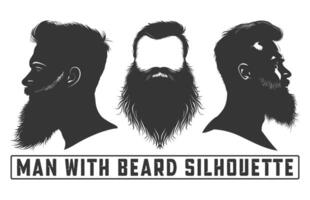 barbudo homens face descolados com diferente cortes de cabelo, homens com barba silhueta Pacotes, bigodes, barbas, silhuetas, avatares, cabeças. vetor