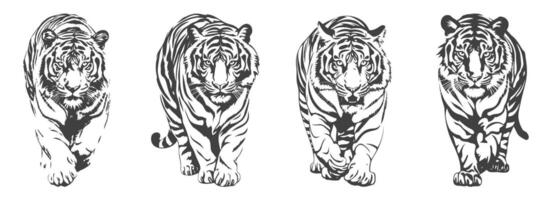 tigre silhueta definir, Preto e branco projeto, gerado ai vetor