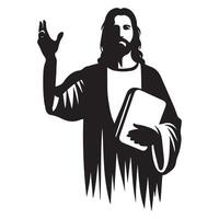 Jesus em pé e segurando uma livro ilustração dentro Preto e branco vetor