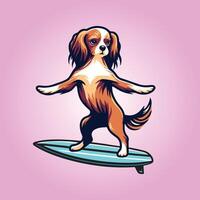 rei Charles spaniel cachorro jogando pranchas de surf cachorro surfar ilustração vetor