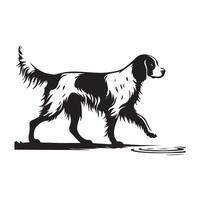 Bretanha spaniel caminhando de água Beira ilustração dentro Preto e branco vetor