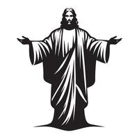 Jesus ascendente para céu com mãos levantado ilustração dentro Preto e branco vetor