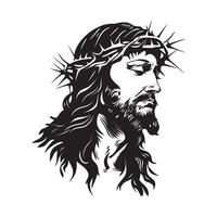 Jesus coroação com espinhos face ilustração dentro Preto e branco vetor