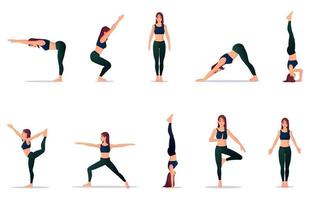 conjunto de poses de ioga, ilustrações premium de coleção de pose de fitness vetor