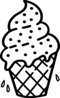 uma fofa gelo creme cone. doce Comida. ilustração, desenhado à mão dentro a estilo do rabiscos. perfeito para vários desenhos, cartões postais, decorações, logotipos, menus. ilustração vetor