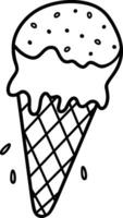 uma fofa gelo creme cone. doce Comida. ilustração, desenhado à mão dentro a estilo do rabiscos. perfeito para vários desenhos, cartões postais, decorações, logotipos, menus. ilustração vetor