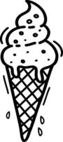 uma fofa gelo creme cone. doce Comida. ilustração, desenhado à mão dentro a estilo do rabiscos. perfeito para vários desenhos, cartões postais, decorações, logotipos, menus. ilustração vetor