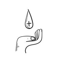 mão desenhada doodle mão com ilustração de ícone de líquido de desinfecção vetor