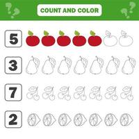 planilha de matemática para crianças. contar e colorir atividade infantil educacional vetor