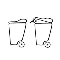 ícone de lata de lixo desenhado à mão com fundo de ilustração isolado de símbolo de seta vetor