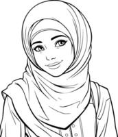 árabe mulher dentro hijab. Preto e branco. vetor