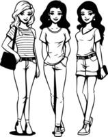 lindo jovem mulheres dentro casual roupas do moda garotas. vetor