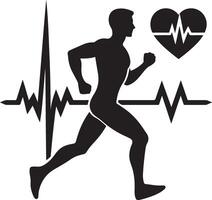 homem corrida com eletrocardiograma e coração, silhueta Preto cor silhueta vetor