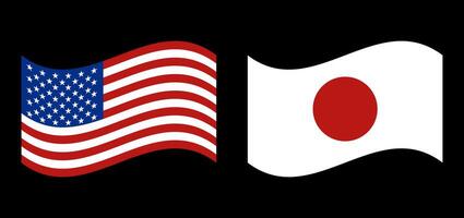 tremulando Unidos estados e japonês bandeiras ícone definir. vetor