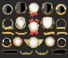 coleção de emblemas dourados, rótulos, louros, escudo e placas de metal vetor