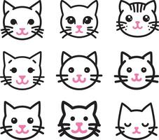 fofa desenho animado gato rabisco definir. engraçado ícones. mão desenhado esboço estilo gato personagens rostos. vetor