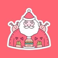 Papai Noel e renas com batatas fritas e ilustração de hambúrguer. gráficos vetoriais para impressões de camisetas e outros usos. vetor