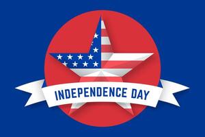 Estrela com americano bandeira EUA e inscrição independência dia vetor