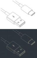 USB tipo-a para USB tipo-c cabo plantas vetor