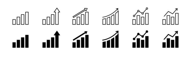 crescendo gráfico ícone definir. esboço e glifo gráfico bar. lucro gráfico gráfico conjunto vetor