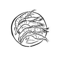 uma linha desenhado ilustração do cinco lagostim em uma placa. uma Preto e branco rabisco dentro uma esboçado estilo vetor