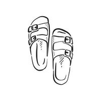 uma linha desenhado esboço do sandálias dentro Preto e branco vetor