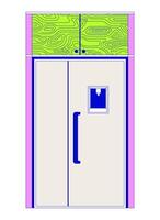 doméstico geladeira com armários 2d linear desenho animado objetos. cozinha utensílio e mobília isolado linha elementos branco fundo. equipamento para casa cor plano local ilustração vetor