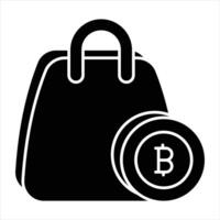bitcoin compras saco glifo ícone vetor