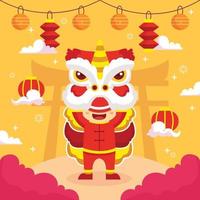 dança do leão na celebração do ano novo chinês vetor