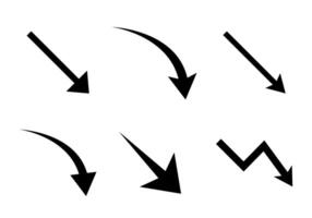 curvado baixa seta ícone definir. diminuir, falido, perda conceito vetor