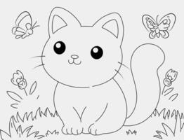 mão desenhado gato coloração página ilustração obra de arte vetor