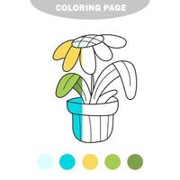 página para colorir simples. planta de flor de margarida fofa, ilustração vetorial desenhada à mão vetor