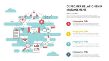 conceito de gerenciamento de relacionamento com o cliente crm para banner de modelo de infográfico com informações de lista de quatro pontos vetor