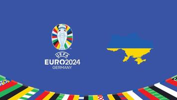euro 2024 Ucrânia bandeira mapa equipes Projeto com oficial símbolo logotipo abstrato países europeu futebol ilustração vetor