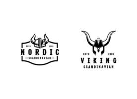 viking cabeça logotipo Projeto. vintage retro nórdico norueguês viking capacete vetor