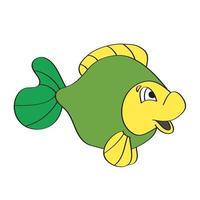 ícone de desenho simples. ícone de vetor de peixe verde bonito e sorridente de desenho animado