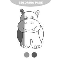 página para colorir simples. livro para colorir com hipopótamo engraçado vetor