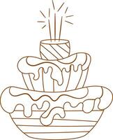 mão desenhar doce chocolate aniversário bolo com estrelinhas isolado em branco fundo. fofa ilustração. linha arte e rabisco estilo. bolo ícone. celebração, festa.colorir livro. vetor