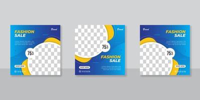 banner web quadrado de promoção moderna para venda de moda em mídia social. fundos de promoção de desconto e venda elegante para marketing digital vetor