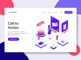 Molde da página da aterrissagem da chamada ao conceito da ilustração da ação. Conceito de design plano isométrico de design de página da web para o site e site móvel. vetor