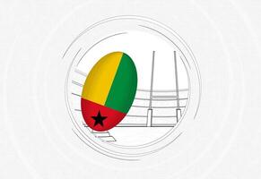 Guiné-Bissau bandeira em rúgbi bola, forrado círculo rúgbi ícone com bola dentro uma lotado estádio. vetor