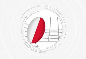 Polônia bandeira em rúgbi bola, forrado círculo rúgbi ícone com bola dentro uma lotado estádio. vetor