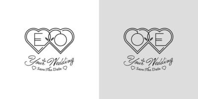 cartas e o e oe Casamento amor logotipo, para casais com e e o iniciais vetor