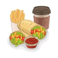 ilustração do tacos e francês fritas vetor