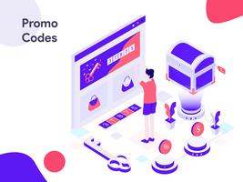 Ilustração isométrica dos códigos da promoção em linha. Estilo moderno design plano para site e site móvel. Ilustração vetorial vetor