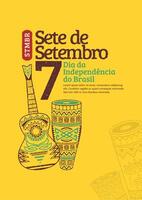 Brasil independência dia 7 de setembro com ilustrações do desenhado à mão guitarras e brasileiro mão bateria. na moda grunge carimbo Brasil independência dia poster. vetor
