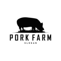 porco logotipo grelhado carne de porco porco simples rústico carimbo emblema gado churrasco churrasco vintage Projeto inspiração vetor