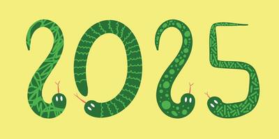 conjunto do cobras isolado em amarelo fundo. feliz chinês Novo ano 2025 a serpente zodíaco placa. 2025 chinês ano do a serpente. decorar números ilustração vetor