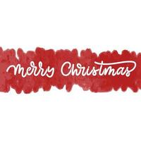 texto manuscrito de feliz Natal sobre fundo vermelho aquarela. vetor