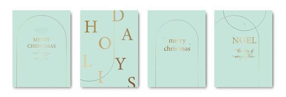 conjunto de cartões elegantes de feliz Natal e ano novo com coroa de pinheiro, visco, plantas de inverno design ilustração para saudações, convite, folheto, brochura, capa. vetor